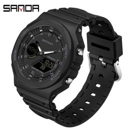 Wristwatches SANDA Top Luxury Men's Quartz Watches Waterproof Men Military Sport Watch Dual Display Luminous Wristwatch Orologio uomo 230324