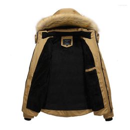 Men's Down Winter Coat MenSplicing Hooded Fur Collar Cotton Cloth Men Jacket Velvet