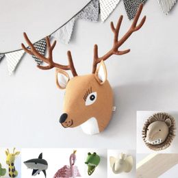 Wall Decor Elephant Lion Giraffe Tiger Deer Head Wall Mount Artwork Decor Doll Toys Animal Head Wall Decor for Kids Room Birthday Gift 230324