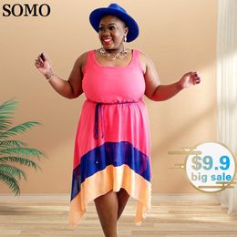 Plus Size Dresses Somo Summer New in for Women Casual Sleeveless Long Dress 5xl Irregular Hem Wholesale Dropshipping 230307
