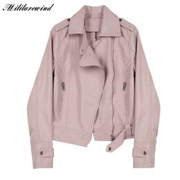 Women's Jackets Pink Black Faux Leather Coat Spring Autumn PU Women Fashion Female Short Style Slim Fit Moto biker 230324