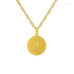 Pendant Necklaces Fashion European And American Jewellery British Elizabeth Ii Retro Coin Copper Gold-Plated Round Necklace For Women Men