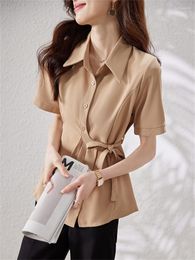 Women's Blouses Women's & Shirts Fashion Women Blouse Lace Up Bandage Design Elegant Top Summer 2023 Office Lady Formal