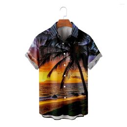 Men's Casual Shirts Button Down For Men Palm Trees 3D Printing Shirt Turndown Outdoor Street Short Sleeve