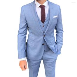 Men's Suits 2023 Latest Blue Lapel Slit Business Mens 3 Pieces Casual Tuxedos For Wedding Groomsmen Male Vestito Uomo Elegante