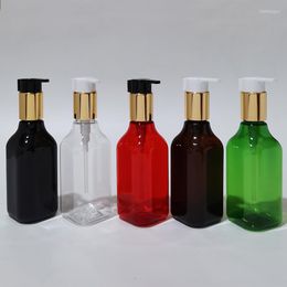 Storage Bottles 200ml Square Plastic PET With Gold Aluminium Lotion Pump Transparent White Black Container For Liquid Soap Shower Gel