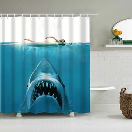 Ocean Themed Shark Whale Shower Curtains Waterproof Bathroom Decorative Shower Curtain Simple and Fashionable