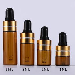 Sample Packaging Bottles 1ml 2ml 3ml 5ml Brown Empty Refillable Vial For Cosmetic Travel with 4 Colours Caps For your Option