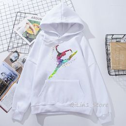 Women's Hoodies Watercolor Gymnastics Girl Design Harajuku Kawaii Hoodie Hat Sweatshirt 90s Tumblr Clothes Women Sports Gymnast Print