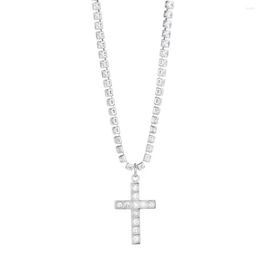 Chains Stainless Steel Hip Hop Iced Out CZ Tennis Chain Fashion Cross Pendant Necklace Street Dance Gift For Him