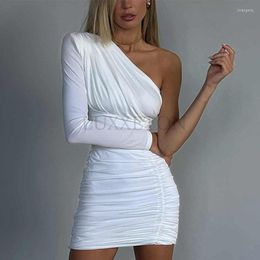 Casual Dresses Sexy One Shoulder Long Sleeve Evening Party Women Autumn Fashion Ribbed Slim Bodycon Midi Dress Female White Black