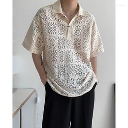 Men's Dress Shirts Summer Short-sleeved Shirt Men Fashion Social Mens Korean Loose Casual Ice Silk Hollow-out M-2XL