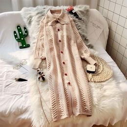 Casual Dresses 2023 Sweater Dress Western Style Loose Korean Spring And Autumn Over The Knee Mid-length Knitted Long-sleeved