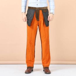 Men's Pants Winter With Velvet Thick Warm Pleated Corduroy High Waist Fleece Trousers Business Straight Loose 230324