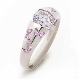 Band Rings Creative Women Fashion Butterfly Ring Silver Colour Inlaid White Stone Engagement Rings for Women Bridal Wedding Jewellery AA230323