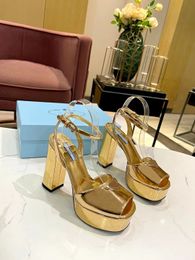 Dress Shoes Patent Leather Peep-Toe Platform sandals high heels Ankle strap heeled Pumps 13cm block heel sandal luxury designer shoes for women Pumps with box dust bag