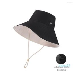 Berets Women Bucket Hat Large Brim Sun Anti-UV UPF50 Adjustable Cap Double-sided Wearable Waterproof Visor