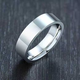 Band Rings Trendy Stainless Steel Silver Color Rings for Women Wedding Rings Men Jewelry Width 6mm AA230323