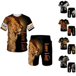 Men's Tracksuits Summer Tracksuit Tiger Lion 3d Printed Short Sleeve T Shirt Shorts 2 Piece Set Oversized Casual Trendy Sportwear Outfits