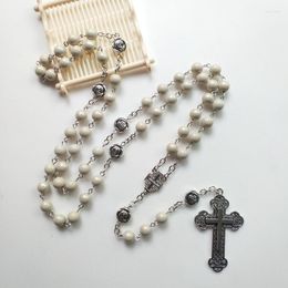 Pendant Necklaces Church Chaplet Beige Prayer Beads Chain Catholic Rosary Necklace Vintage Cross Y-Necklace Religious Supplies Jewellery