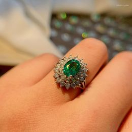 Cluster Rings Luxury Wedding Ring For Women's Fashion 925 Sterling Silver Natural Colombian Emerald Engagement Proposal