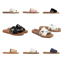 Slippers Designer Women Woody Flat Mules Sandals Slides Sail Canvas Cross Woven White Black Women Summer Outdoor Beach Slipper Shoes