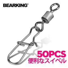 Fishing Hooks BEARKING 50PCS Pike Fishhook Lure Fishing Accessories Connector Pin Bearing Rolling Swivel Stainless Steel Snap Swivels Tackle P230317