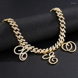 Chains Uwin 12mm DIY Cursive Letters Miami Cuban Link Necklace Gold Colour Silver Plated Luxury Micro Paved CZ Chain