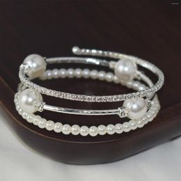 Bangle Bracelet Charm With 3 Rows Sweet Pearls Sparkling Multi-row Accessories For Banquet Wedding Dresses Skirts FS99