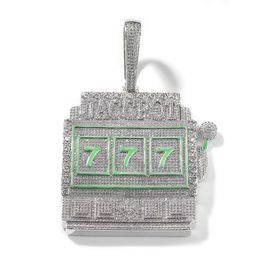Hip Hop Large Green Drip Oil Pendant Necklace Full CZ Diamonds Real Gold Plated