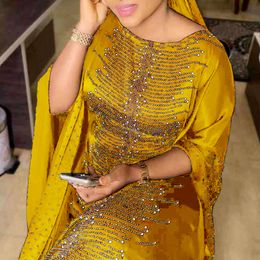 Ethnic Clothing 9 Colours African Dresses for Women Plus Size Dashiki Diamond Beads Clothes Abaya Dubai Muslim Robe Africa 230324