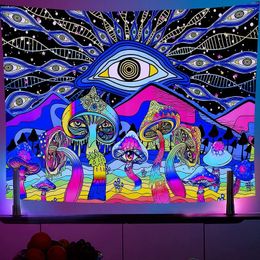 Tapestries Psychedelic Colourful Tapestry Wall Hanging Purple Blacklight for Bedroom Living Room Dorm Fantasy Bohemia 230324