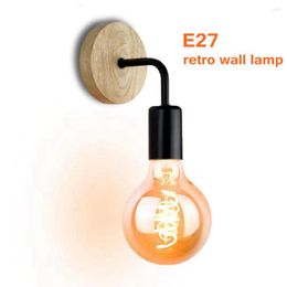 Wall Lamp Wood Vintage Sconce E27 220V Lights Fixture Bedside Retro Industrial Decoration Dining Room Bedroom Light