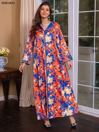 Ethnic Clothing Dubai Abaya Luxury For Muslim Women Diamonds VNeck Long Dresses Elegant Casual Floral Print 2023 Spring Maxi Dress Wear Ramadan 230324