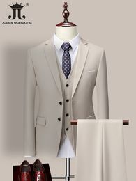 Mens Suits Blazers 13 Colours 5XL Jacket Vest Pants Highend Brand Formal Business Mens Suit Threepiece Groom Wedding Dress Solid Colour Suit 230323