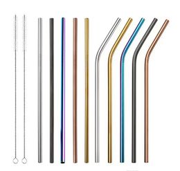 8.5 inch 10.5 inch Colourful 304 Stainless Steel Metal Drinking Straw 215mm 266mm Straight/Bent Reusable Bar Accessories Drinking Straws DHL