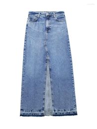 Saias azul lado split denim saia mulheres casual cintura alta hip pacote midi feminino 2023 primavera verão moda streetwear