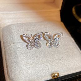 Sparkly Hollow Butterfly Stud Earring Women Crystal Zircon Butterfly Earrings for Gift Party Fashion Jewellery
