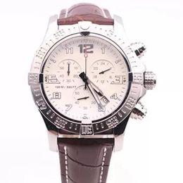 Wristwatch man seawolf chrono white dial brown leather belt watch quartz battery watch mens dress watches Waterproof