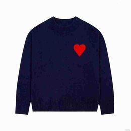 Paris Fashion Mens Designer Amies Knitted Sweater Embroidered Red Heart Solid Color Big Love Round Neck Sweaters for Men and Women Awmv