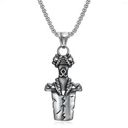 Pendant Necklaces Stainless Steel Nordic Viking Rune Broken Sword Odin Symbol Amulet Pendants Necklace For Men Women