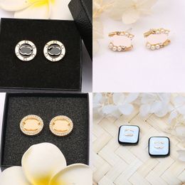 23ss 20style Mixed Brand Designer Double Letter Stud 18K Gold Plated 925 Silver Circle Geometry Women Crystal Rhinestone Pearl Earring Party Jewerlry