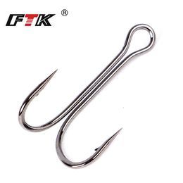 Fishing Hooks FTK 20pcs/pack Fishing Hooks Double Fishing Hooks Barbed Carp Fishhook For Soft Worm Lure High Carbon Steel Duple Hooks P230317