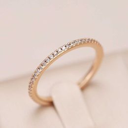 Band Rings Kinel New Arrivals 585 Rose Gold Single Row Micro-wax Inlay Natural Zircon Rings Women Wedding Party Trendy Fine Jewellery AA230323