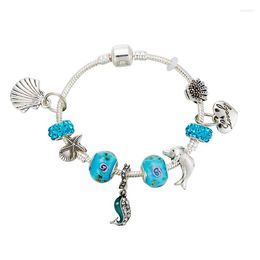 Charm Bracelets VIOVIA Summer Bracelet Women Mermaid Shell Love Bead Blue Dolphin Bangle Luxury Fit Original Jewellery DIY Gift