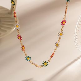 Chains Fashion Stainless Steel Korean Colorful Small Daisy Chain Necklace Women Stylish 18k Gold Color Plated Trendy Jewelry