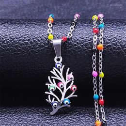 Pendant Necklaces Stainless Steel Muslim Colorful Turkey Eye Leaf Chain Women Silver Color Charm Necklace Jewlery Cadenas Mujer N5211S04