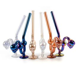 Metallic Skull Head Glass Bong Hookahs Rainbow Colour Pyrex Hand Water Pipes for Smoking Dab Rig