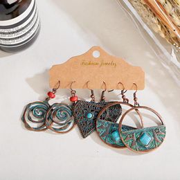 Dangle Earrings Vintage Ethnic Bronze Big Circle Set For Women Bohemian Multilayer Tassel Geometric Triangle Drop Earring Jewellery