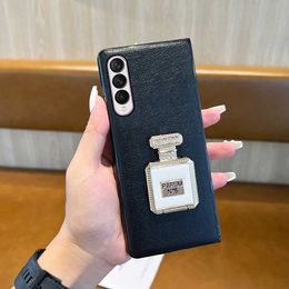 Cell Phone Cases Luxury PU Leather Phone Cover For Samsung Galaxy Z Fold 4 3 2 Case 3D Rhinestone Perfume Bottle Hidden Mirror Bracket Z0324